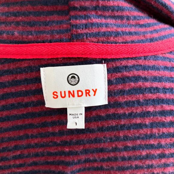 Sundry Striped Red Blue Open Front Sweater Cardigan Sz 1 = Small USA Stretch - Picture 5 of 6
